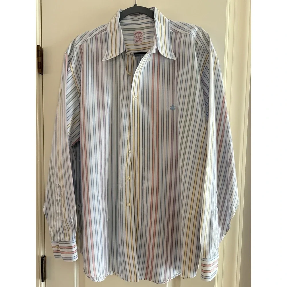 Brooks Brothers  Button Down Shirt Mens  LG pastel stripe 100% cotton Heritage - Picture 12 of 16